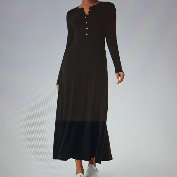 LARGE. HALARA HENLEY LONG SLEEVED MAXI DRESS - Picture 1 of 9